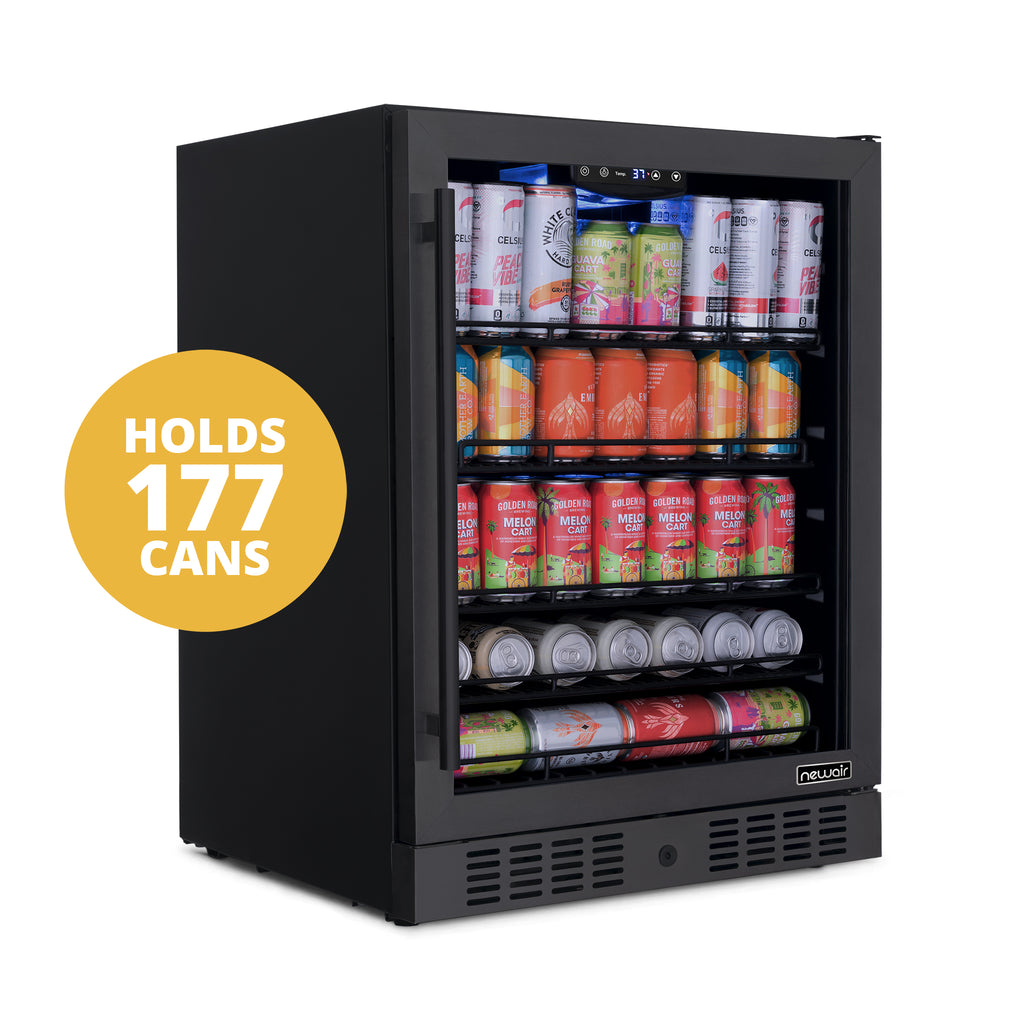 Newair Black Stainless Steel Beverage Fridge 24” Builtin 177 Can