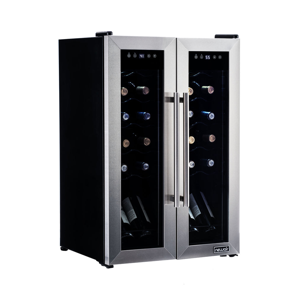 Newair 24 Bottle Wine Cooler Refrigerator, French Door Dual Temperatur