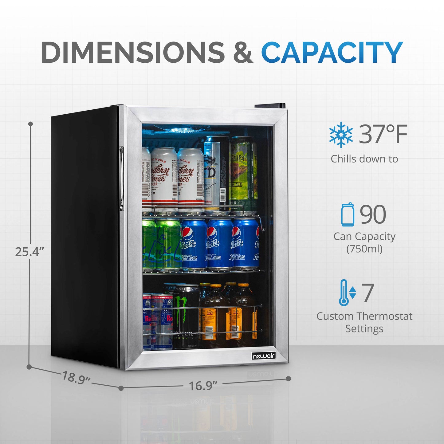 Newair® 90-Can Freestanding Stainless Steel Beverage Fridge -17"