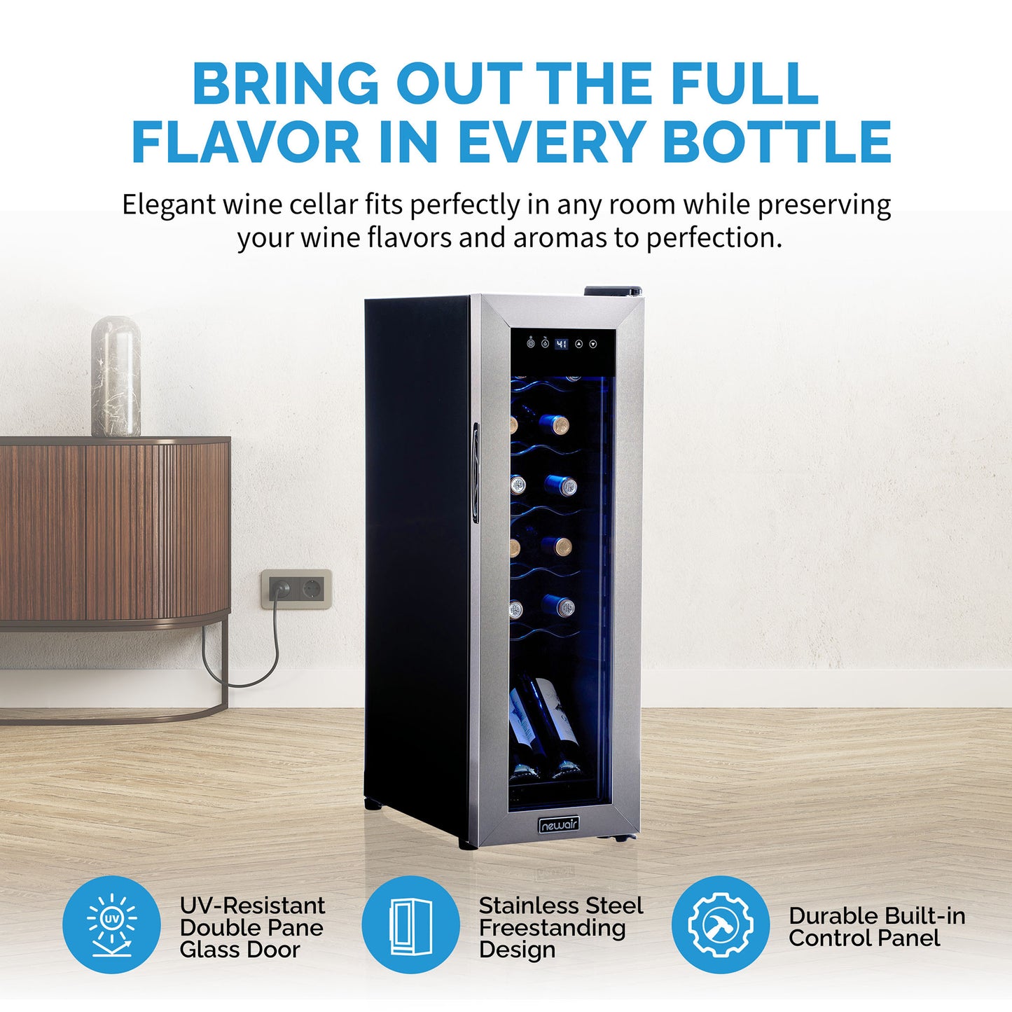 Newair® 12-Bottle 9.9" Stainless Steel Freestanding Wine Fridge