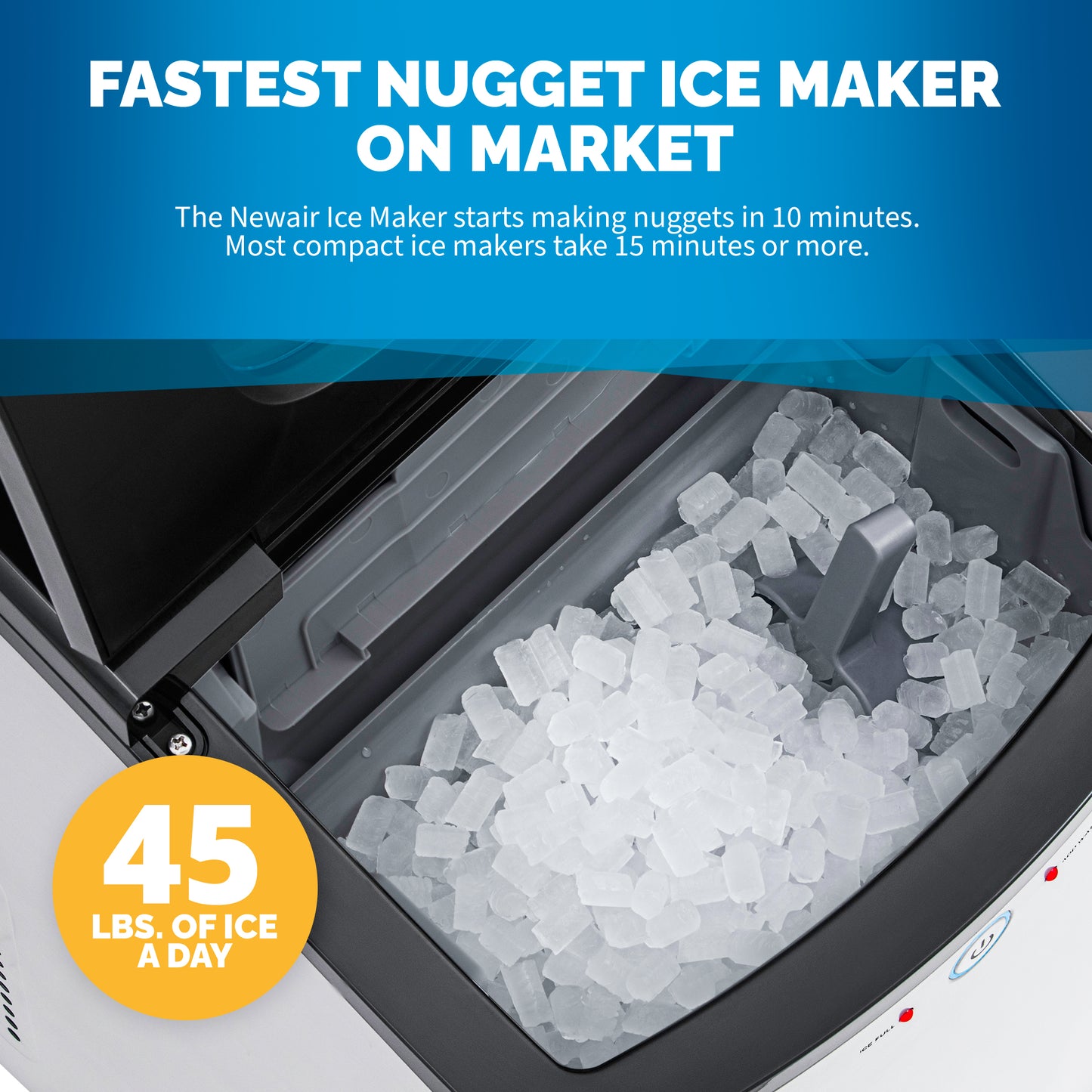 Newair® Countertop Ice Maker. Nugget Ice, 42 lbs/day - Stainless Steel