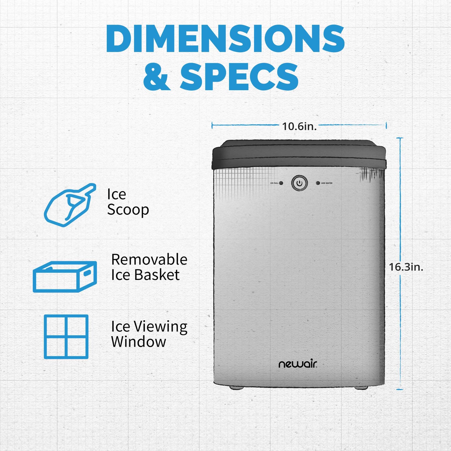 Newair® Countertop Ice Maker. Nugget Ice, 42 lbs/day - Stainless Steel