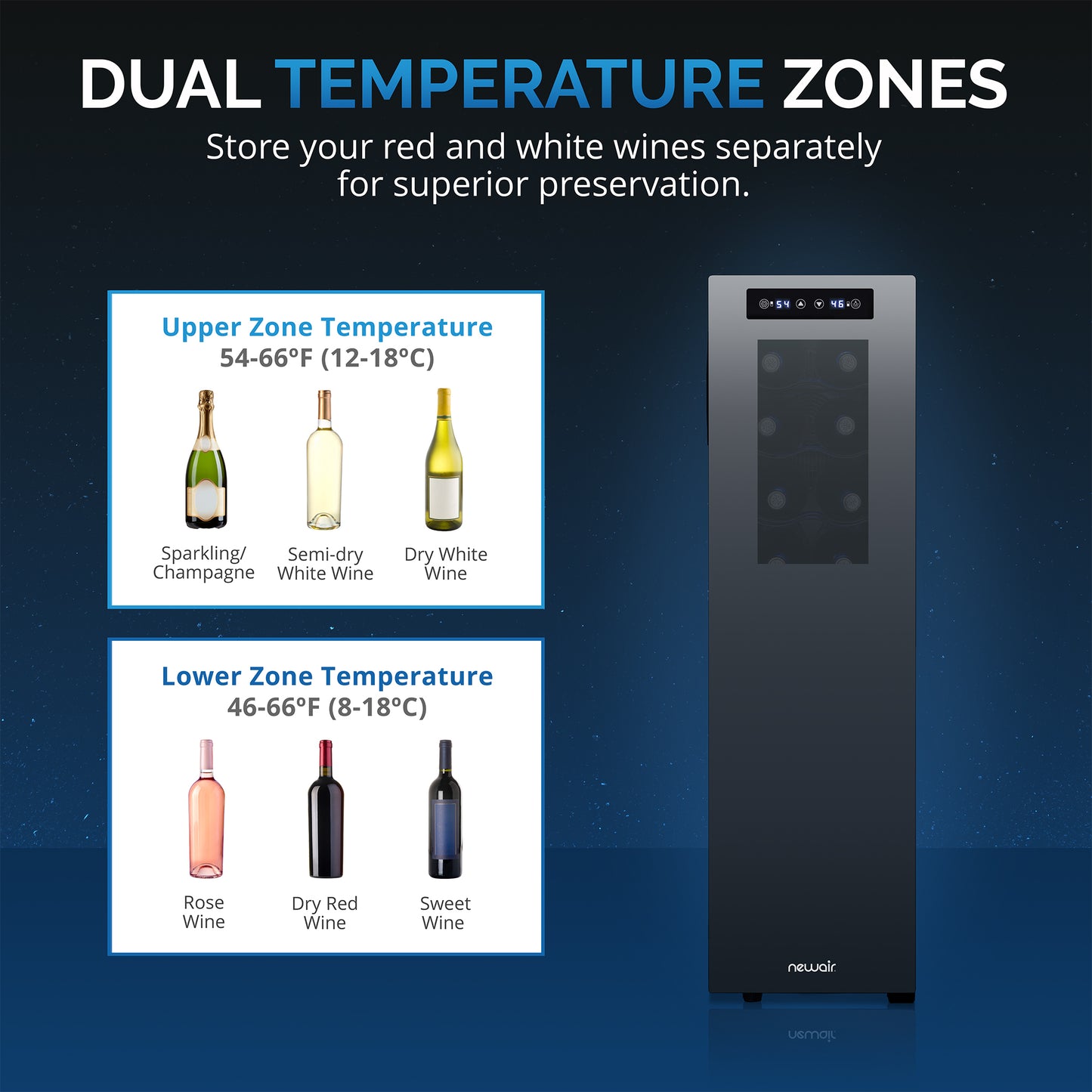 Newair® 18-Bottle 10.75" Black Freestanding Dual Zone Wine Fridge