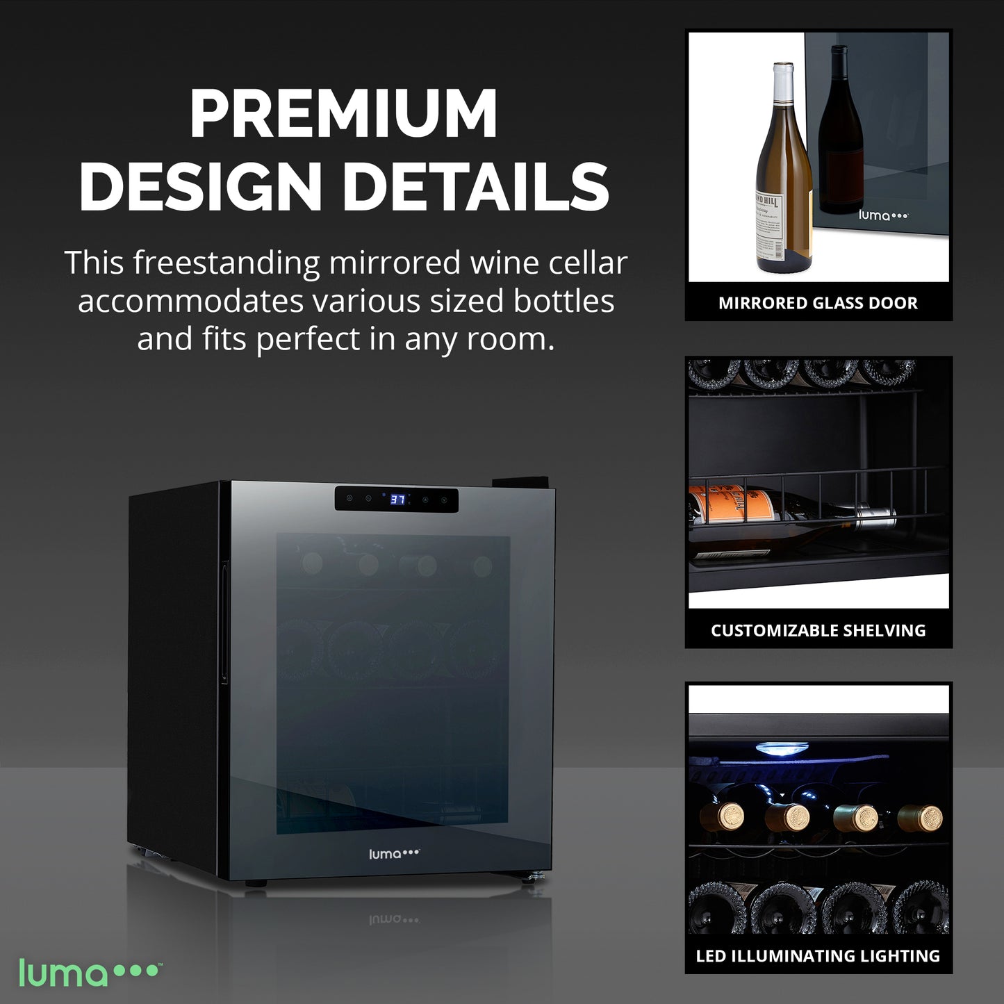 Luma® 16-Bottle 16.9" Black Freestanding Wine Fridge