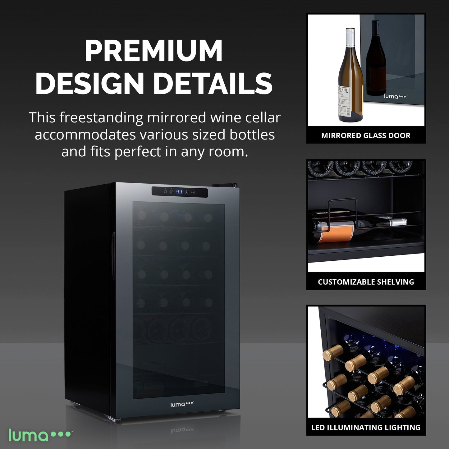 Luma® 24-Bottle 16.9" Black Freestanding Wine Fridge