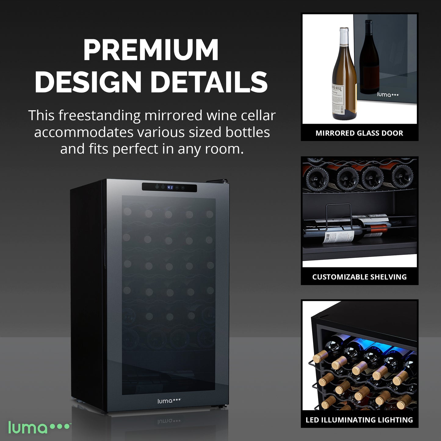 Luma® 34-Bottle 18.7" Black Freestanding Wine Fridge