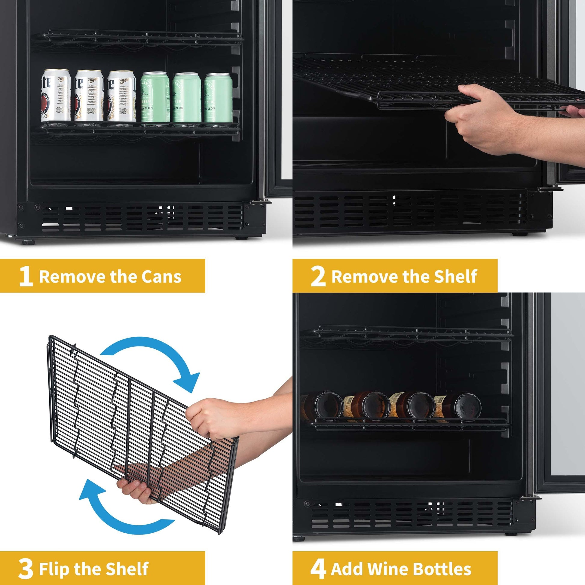 Newair FlipShelf™ 24" 162 Can or 54 Bottle, Built-in or Freestanding Wine and Beverage Fridge with Reversible Shelves Beverage Fridge    