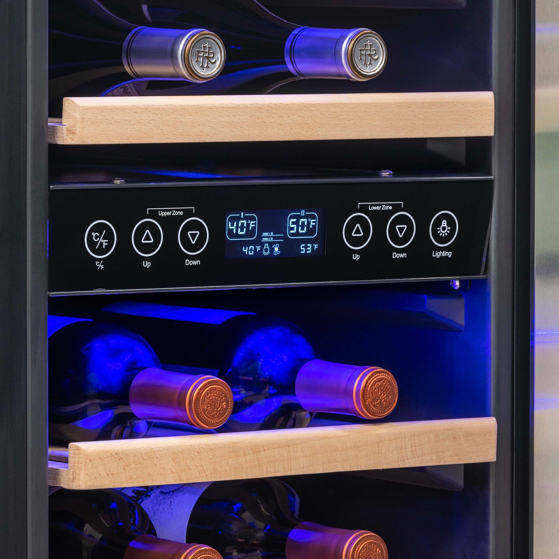 Newair 15” Built-in 29 Bottle Dual Zone Wine Fridge in Stainless Steel, Quiet Operation with Beech Wood Shelves Wine Coolers    ---  Recessed Kickplate