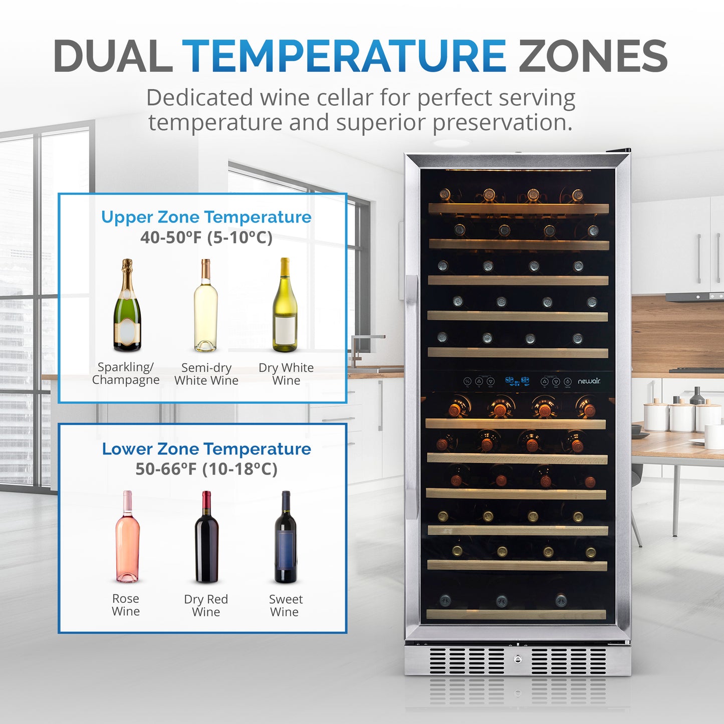 Newair® 116-Bottle 27" Built-In Dual Zone Wine Fridge