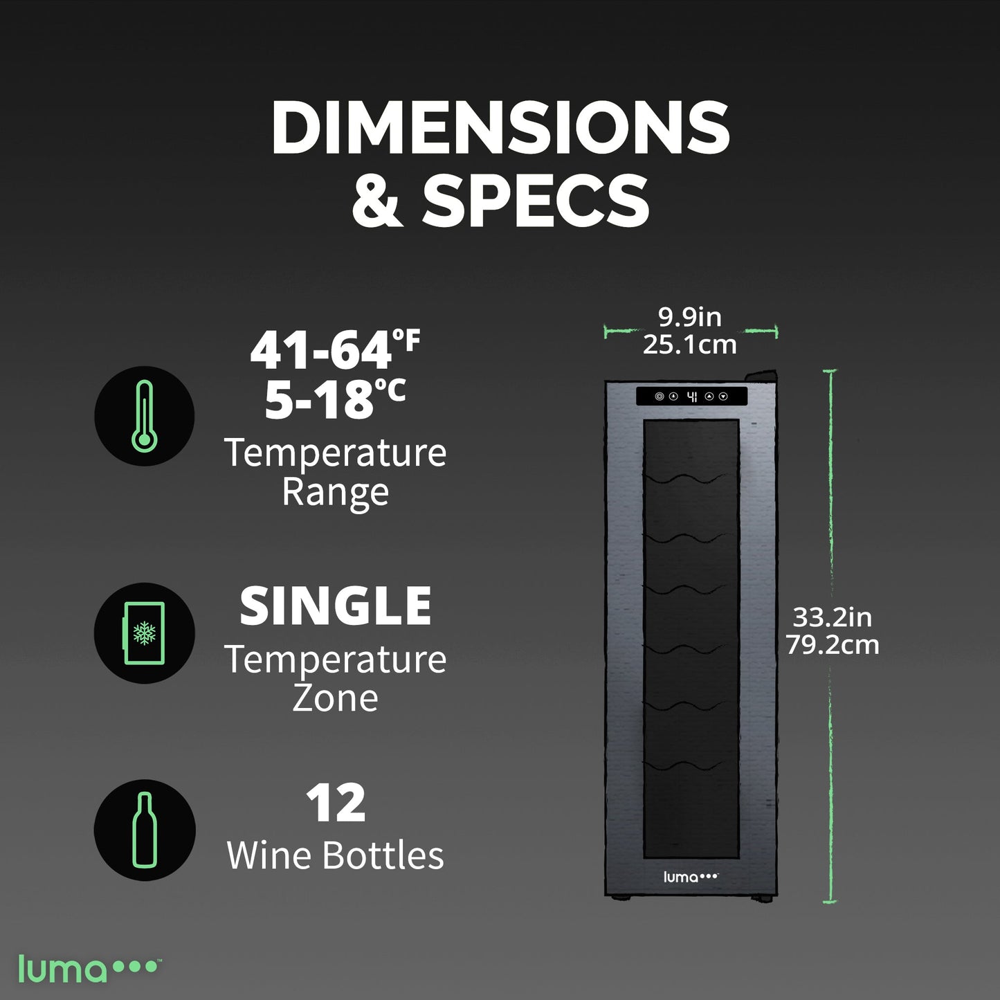 Luma® 12-Bottle 9.9" Black Freestanding Wine Fridge