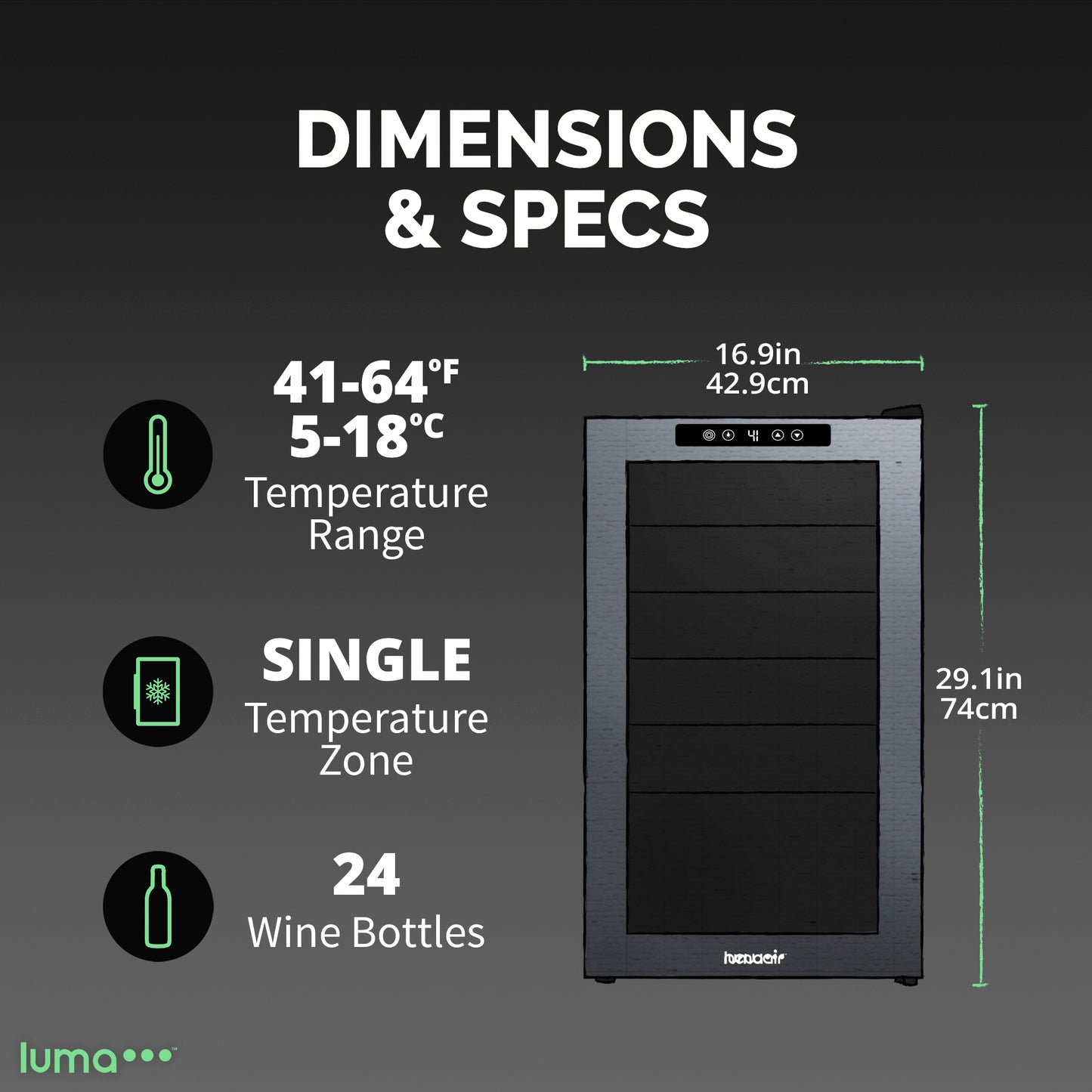 Luma® 24-Bottle 16.9" Black Freestanding Wine Fridge