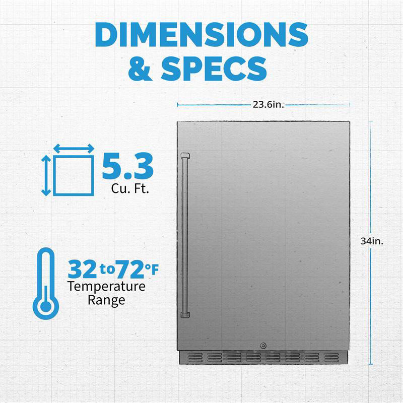 Newair® 24" 5.3 Cu. Ft. Commercial Built-In Stainless Steel Beverage Fridge - 23.6"