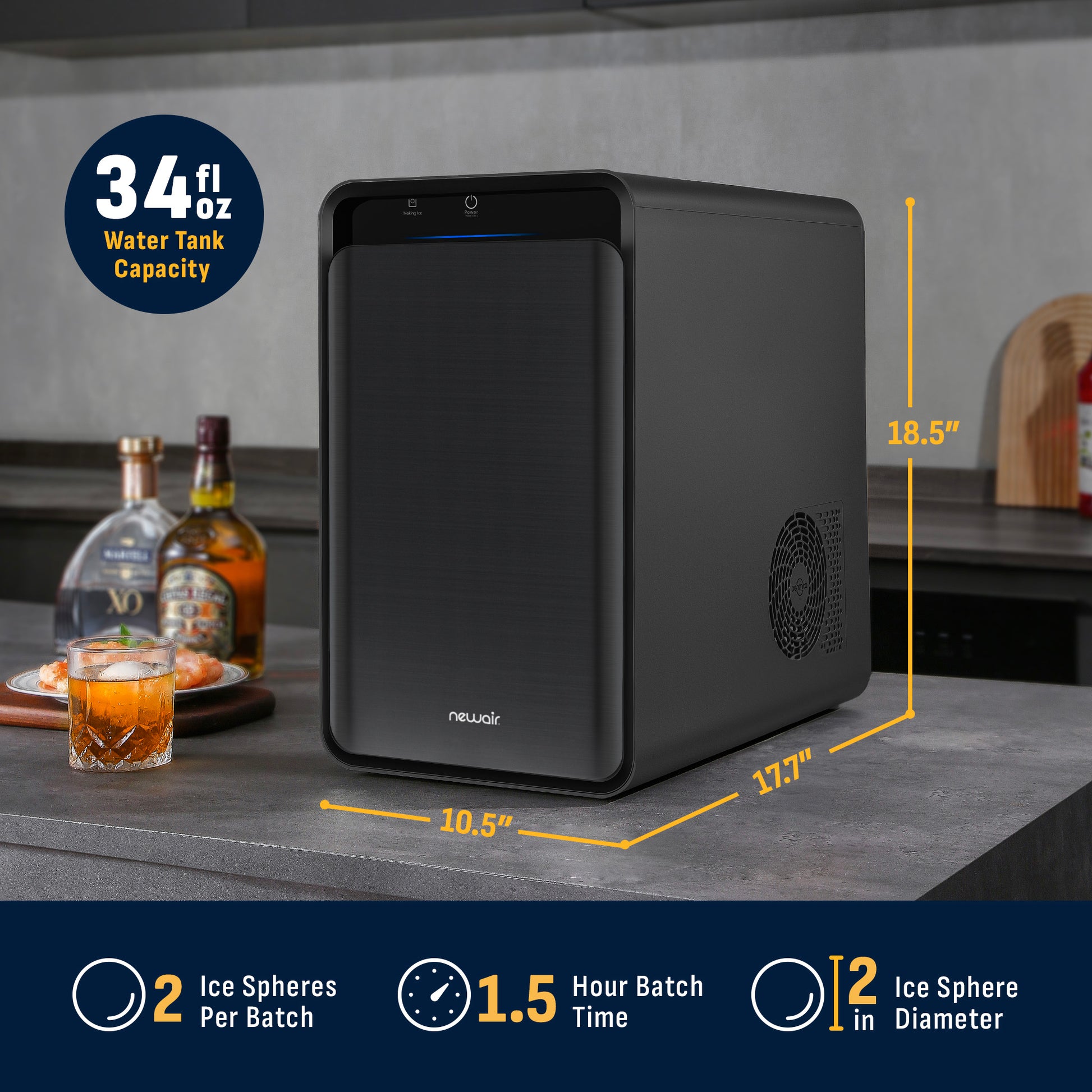 Dimensions of Whiskey Ice Maker. 