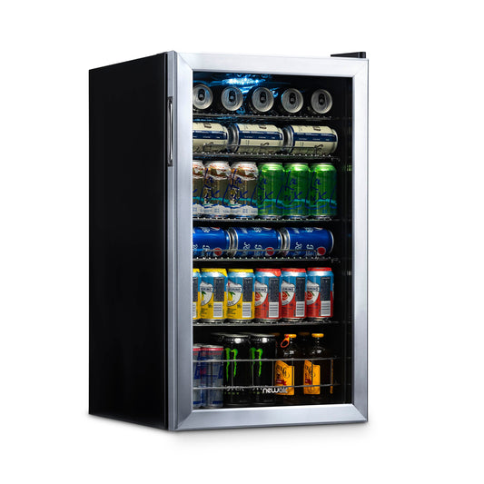 Newair 126 Can Freestanding Beverage Fridge in Stainless Steel with Adjustable Shelves Beverage Fridge