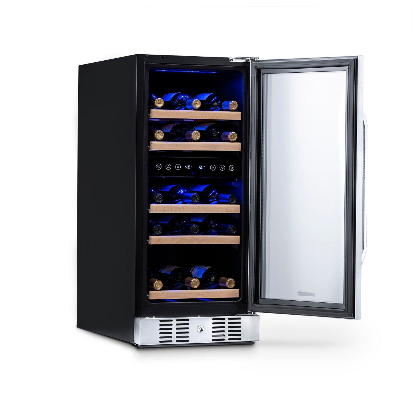 Newair 15” Built-in 29 Bottle Dual Zone Wine Fridge in Stainless Steel, Quiet Operation with Beech Wood Shelves Wine Coolers    