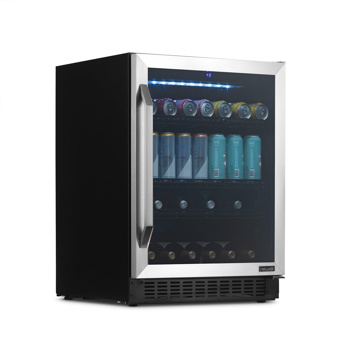 Newair FlipShelf™ 24" 162 Can or 54 Bottle, Built-in or Freestanding Wine and Beverage Fridge with Reversible Shelves Beverage Fridge    