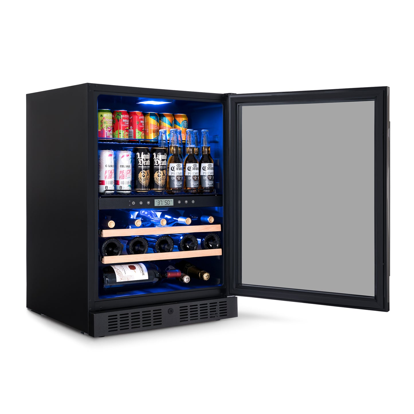 Newair® 100-Can, 24-Bottle Built-in Dual Zone Black Beverage Fridge - 24"