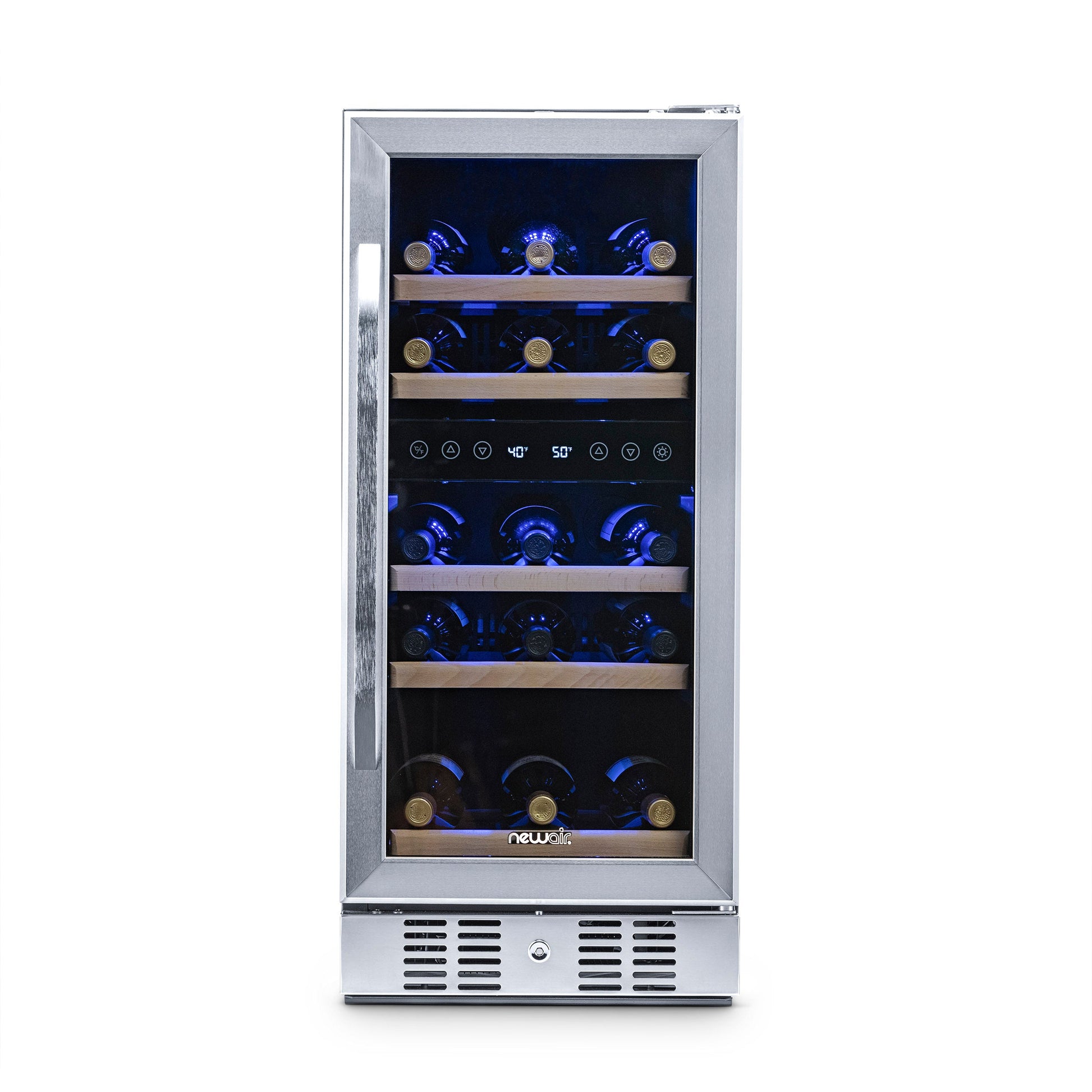 Newair 15” Built-in 29 Bottle Dual Zone Wine Fridge in Stainless Steel, Quiet Operation with Beech Wood Shelves Wine Coolers    