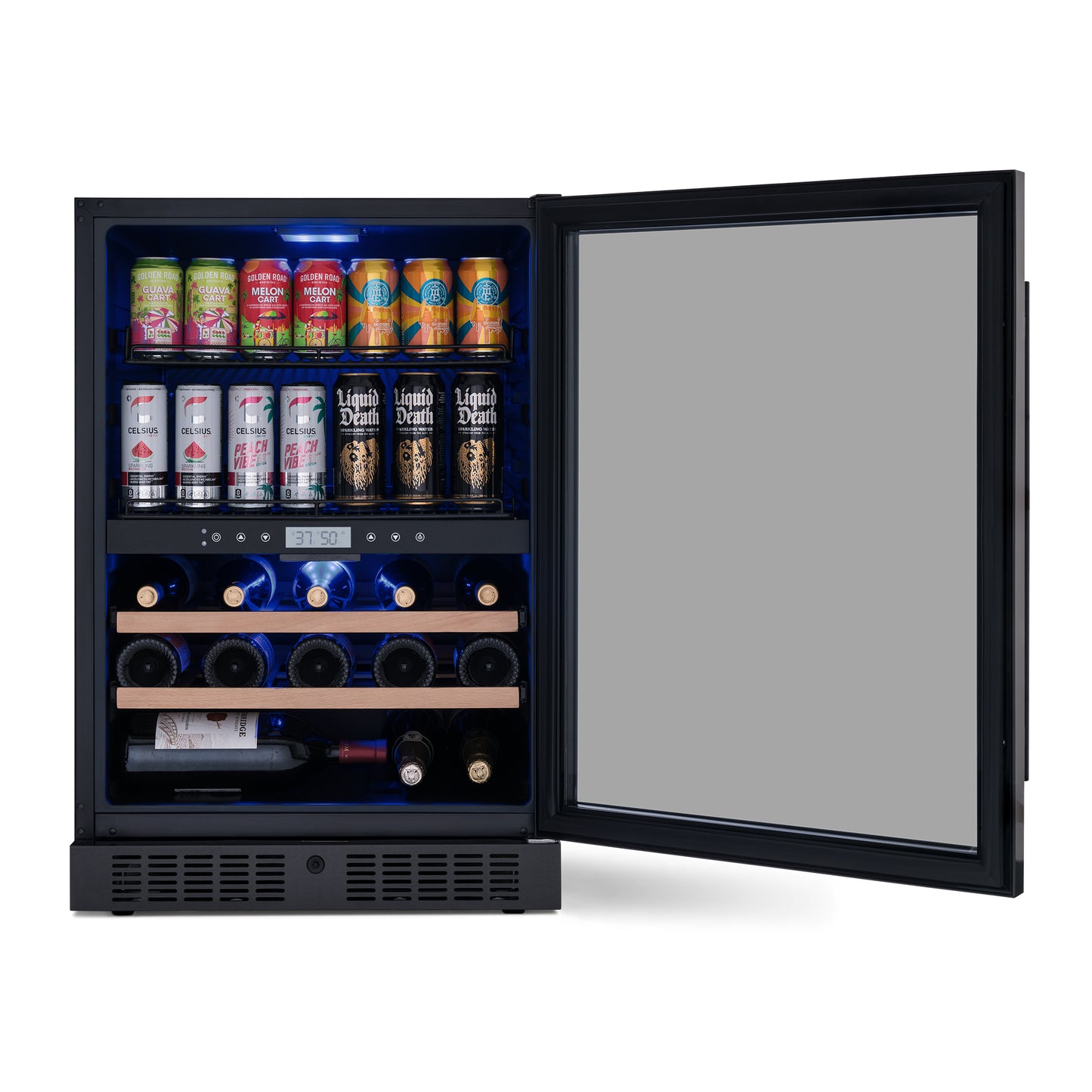 Newair® 100-Can, 24-Bottle Built-in Dual Zone Black Beverage Fridge - 24"