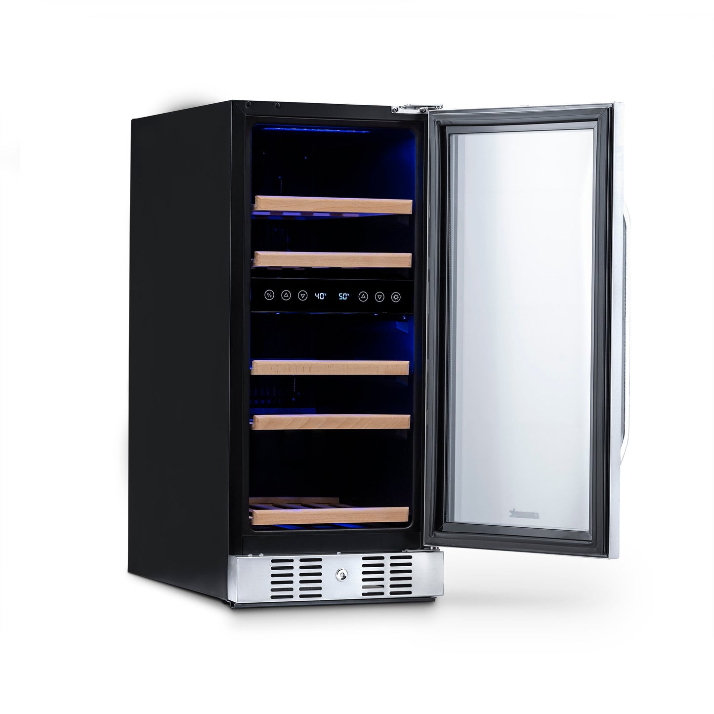 Newair 15” Built-in 29 Bottle Dual Zone Wine Fridge in Stainless Steel, Quiet Operation with Beech Wood Shelves Wine Coolers    