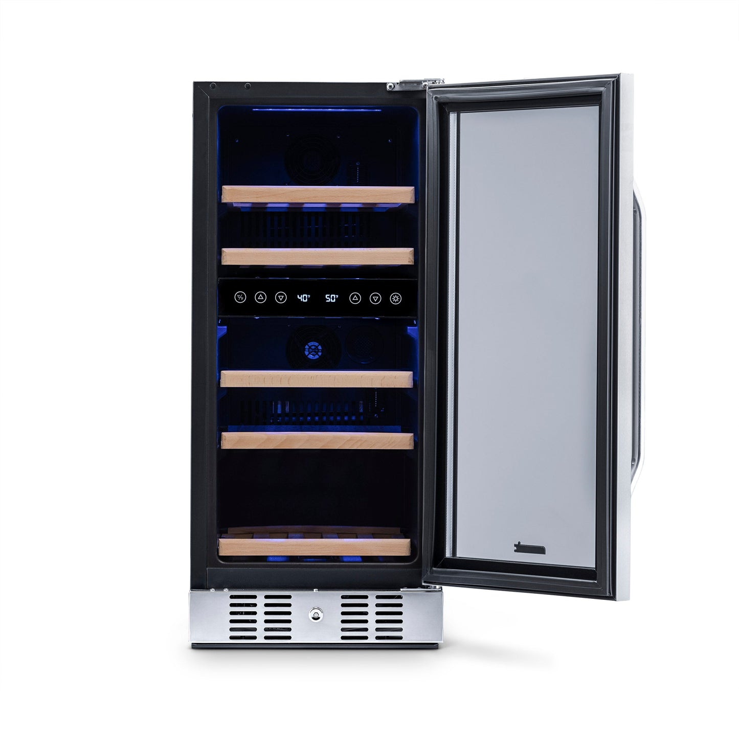 Newair 15” Built-in 29 Bottle Dual Zone Wine Fridge in Stainless Steel, Quiet Operation with Beech Wood Shelves Wine Coolers    