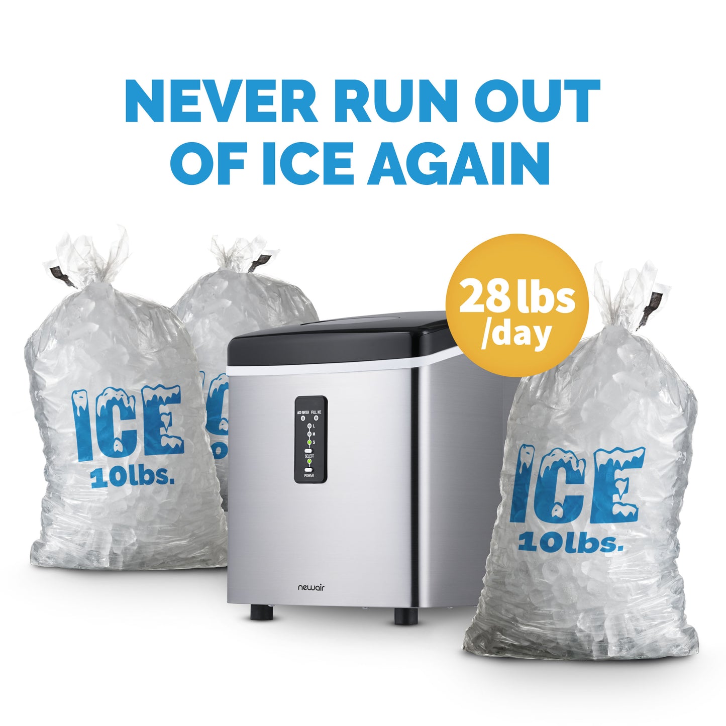 Newair® Countertop Ice Maker. Bullet Ice, 28 lbs/day