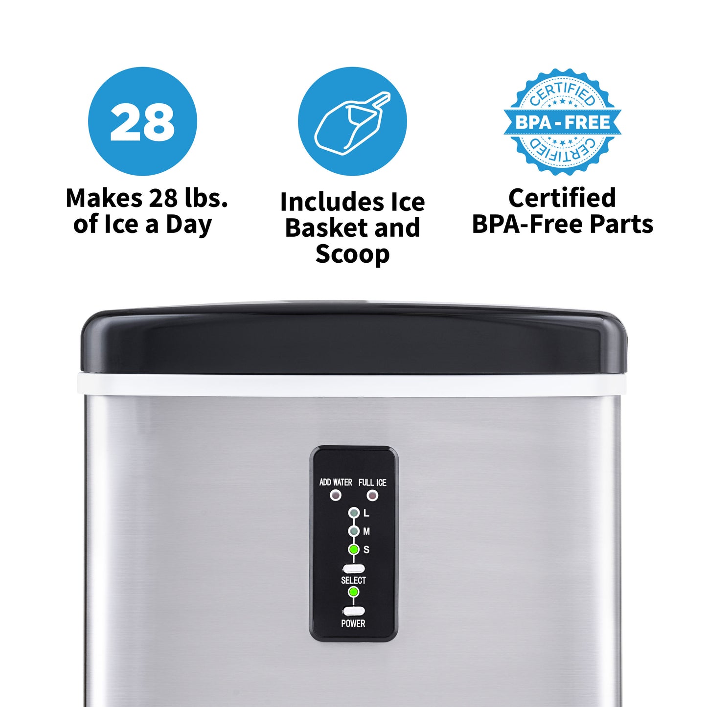 Newair® Countertop Ice Maker. Bullet Ice, 28 lbs/day