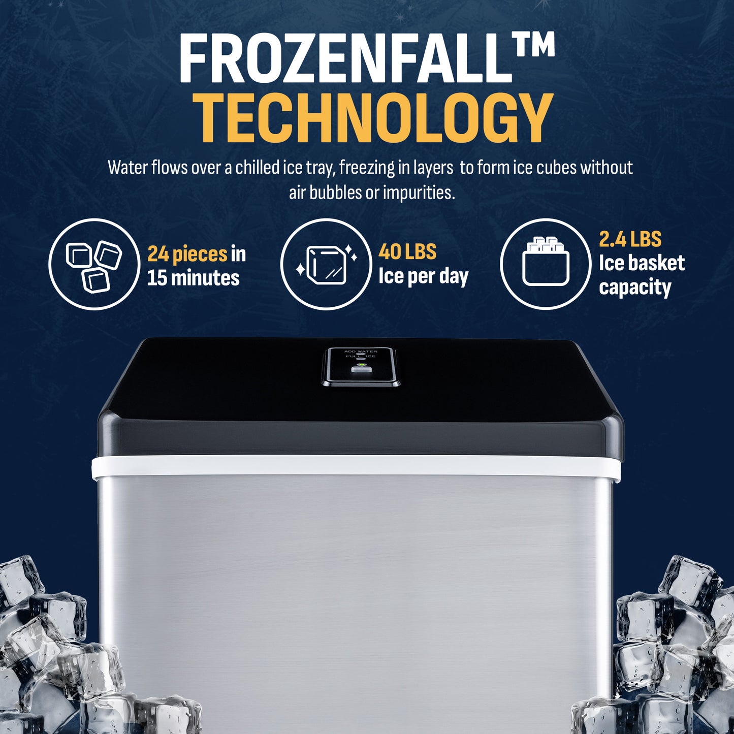 Newair® Countertop Ice Maker. Clear Ice, 40 lbs/day - Stainless Steel