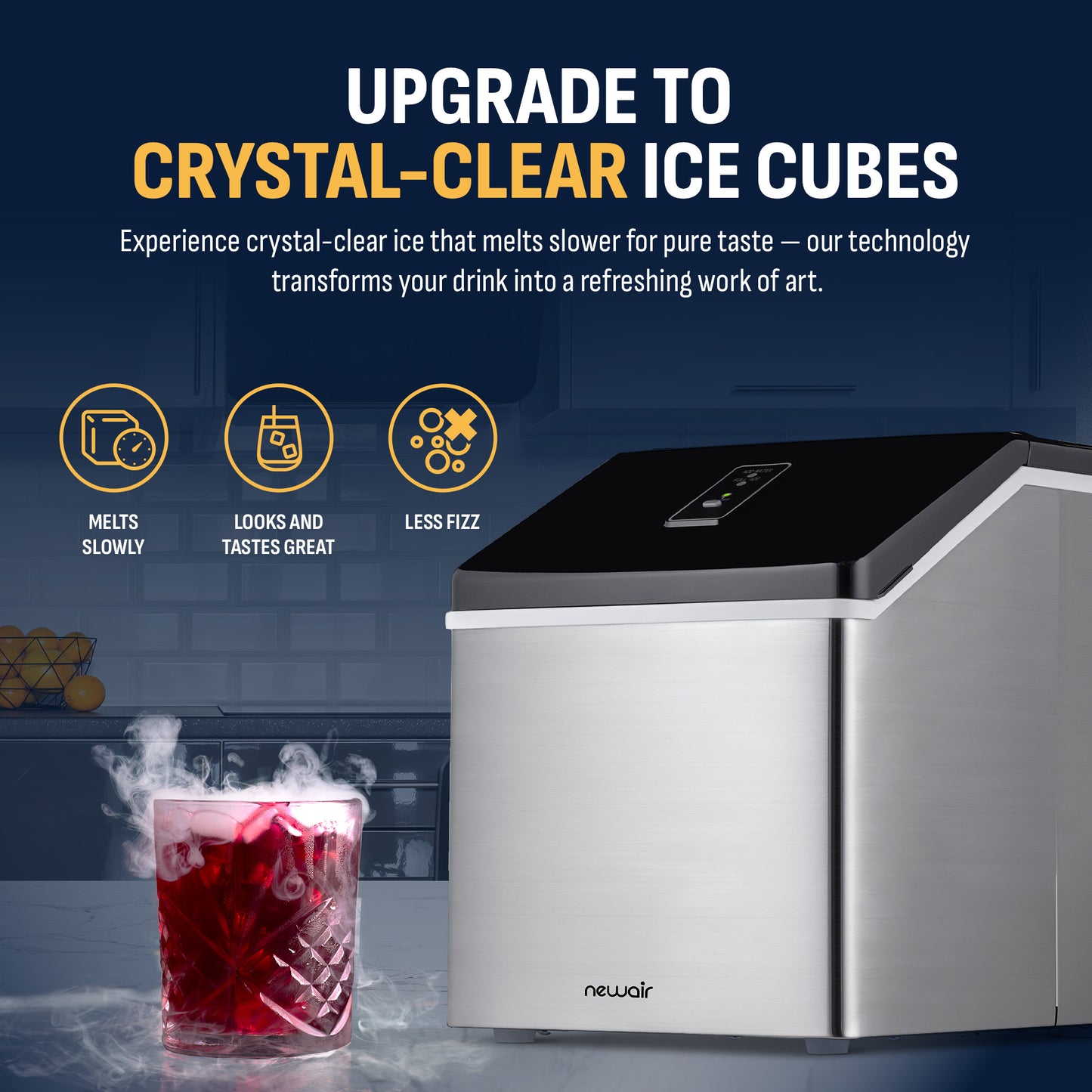 Newair® Countertop Ice Maker. Clear Ice, 40 lbs/day - Stainless Steel