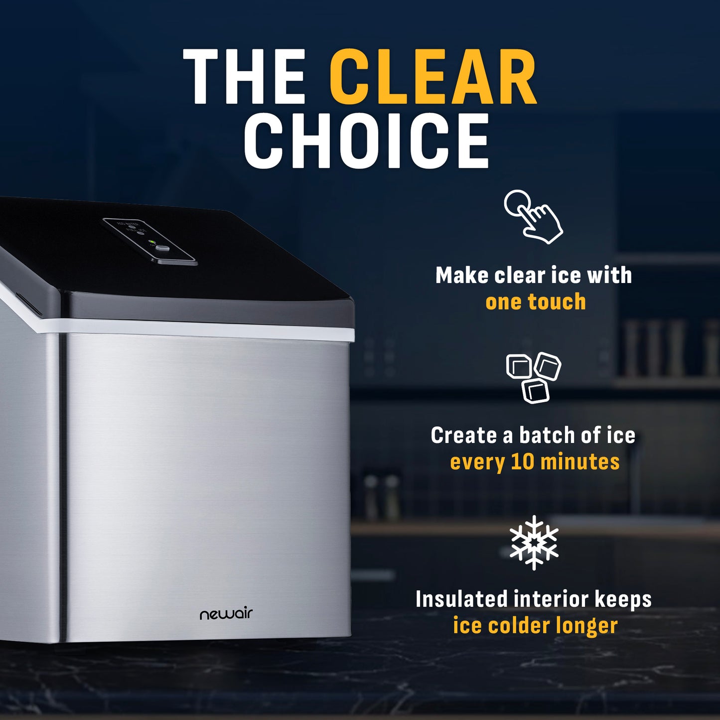 Newair® Countertop Ice Maker. Clear Ice, 40 lbs/day - Stainless Steel