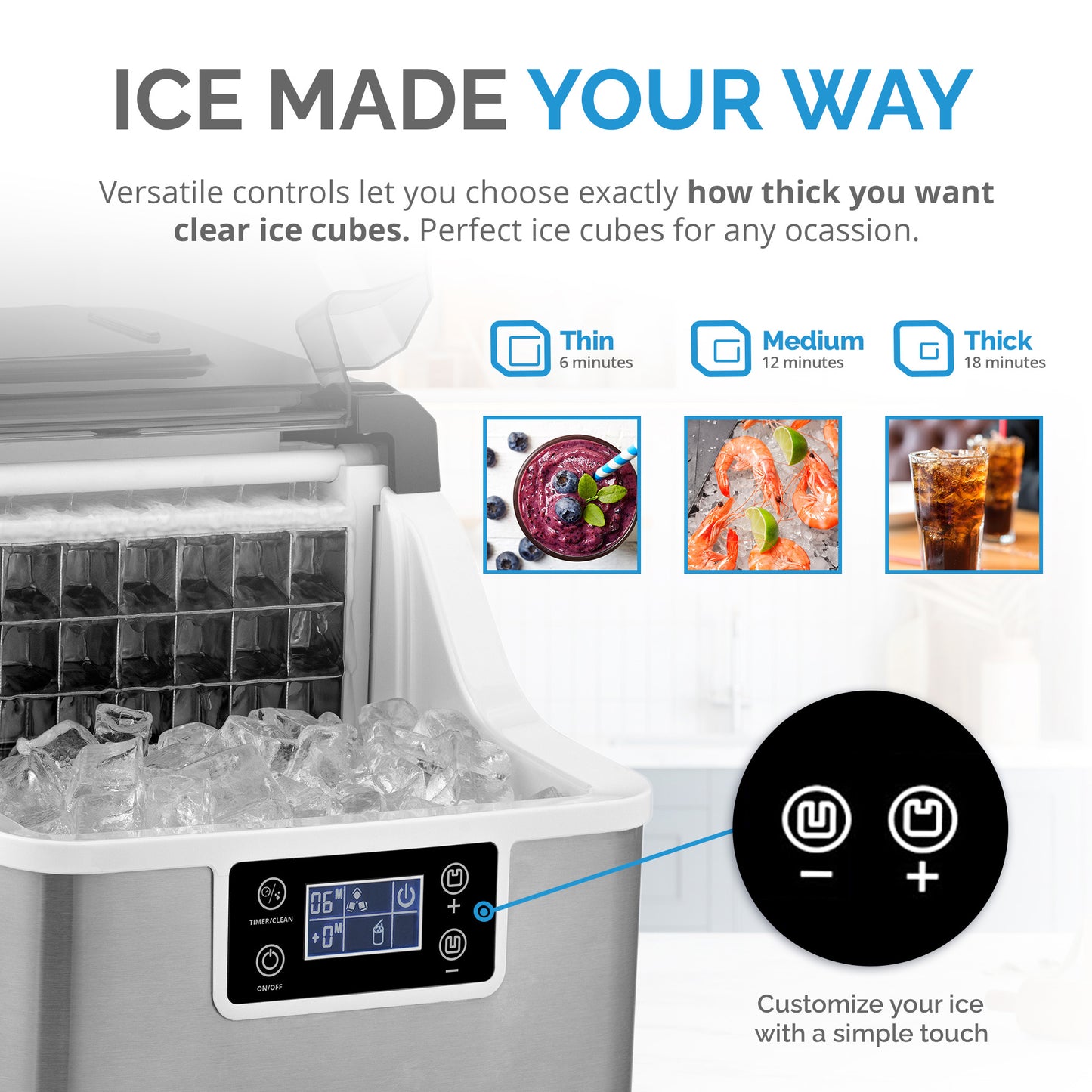 Newair Countertop Clear Ice Maker, 45 lbs. of Ice a Day with FrozenFallTM Technology, Custom Ice Thickness Settings, 1-Gallon Water Bottle Dispenser, 24-Hour Timer, Automatic Self-Cleaning Function, BPA-Free Parts and Oversized Ice Viewing Window Ice Makers 