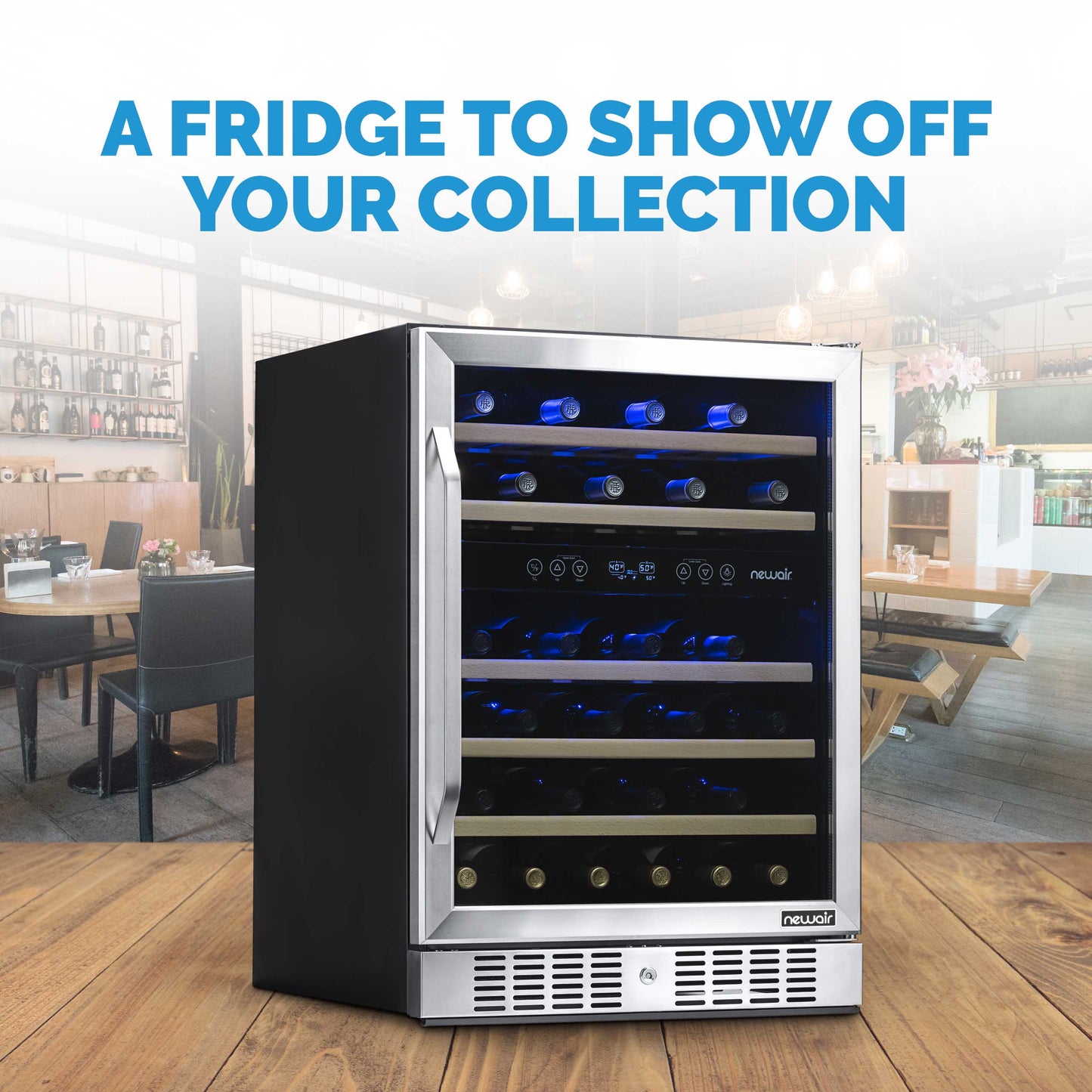 Newair  24” Built-in 46 Bottle Dual Zone Wine Fridge in Stainless Steel, Quiet Operation with Beech Wood Shelves Wine Coolers  No  --- Non Recessed Kickplate