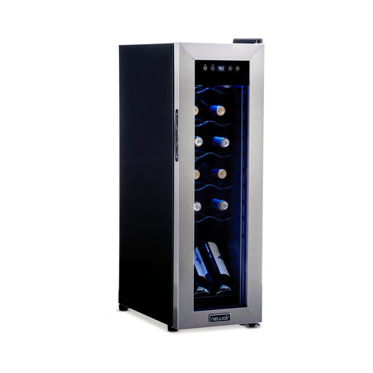 Newair 12 Bottle Wine Cooler Refrigerator, Freestanding Wine Fridge with Stainless Steel & Double-Layer Tempered Glass Door, Quiet Compressor Cooling for Reds, Whites, and Sparkling Wine, 41F-64F Digital Temperature Control, Removable & Adjustable Racks Wine Fridge    