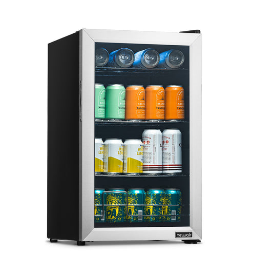 Newair 100 Can Beverage Fridge with Glass Door, Small Freestanding Mini Fridge in Stainless Steel Beverage Fridge    