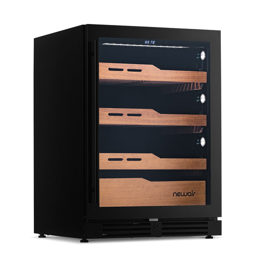 Newair 1,500 Count Electric Cigar Humidor, Built-in Humidification System with Opti-Temp™ Heating and Cooling Function, Built-In or Freestanding Design, Precision Temperature, LED Lighting, and Peek-In™ Spanish Cedar Drawers Humidors    