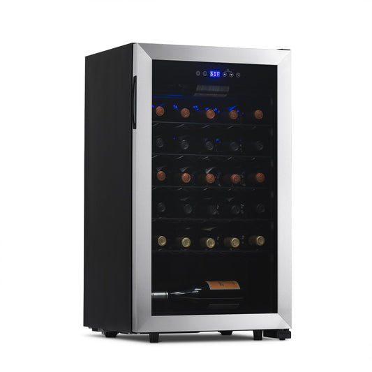 Newair Freestanding 33 Bottle Compressor Wine Fridge in Stainless Steel, Adjustable Racks Wine Coolers    