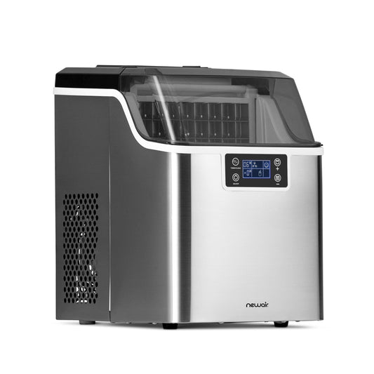 Newair Countertop Clear Ice Maker, 45 lbs. of Ice a Day with FrozenFallTM Technology, Custom Ice Thickness Settings, 1-Gallon Water Bottle Dispenser, 24-Hour Timer, Automatic Self-Cleaning Function, BPA-Free Parts and Oversized Ice Viewing Window Ice Makers    