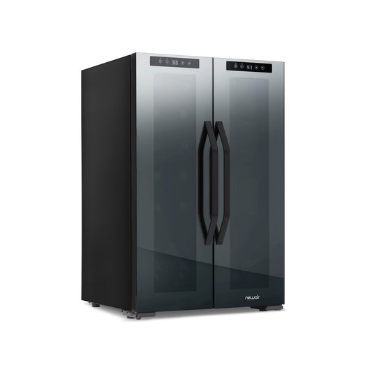 Newair® Shadowᵀᴹ Series Wine Cooler and Beverage Refrigerator 12 Bottles & 39 Cans Dual Temperature Zones, Freestanding Mirrored Wine Fridge with Double-Layer Tempered Glass Door & Compressor Cooling For Reds, Whites, Sparkling Wine, Beers, and Sodas Wine Fridge    