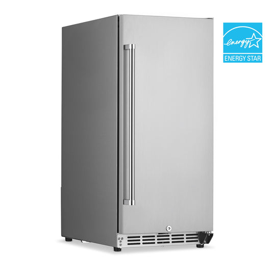 Newair 15” 3.2 Cu. Ft. Commercial Stainless Steel Built-in Beverage Refrigerator, Weatherproof and Outdoor Rated, ENERGY STAR, Fingerprint Resistant and Self-Closing Door, Adjustable Shelves, Recessed Kickplate, for Home Kitchen, Outdoor Patio and more Beverage Fridge    