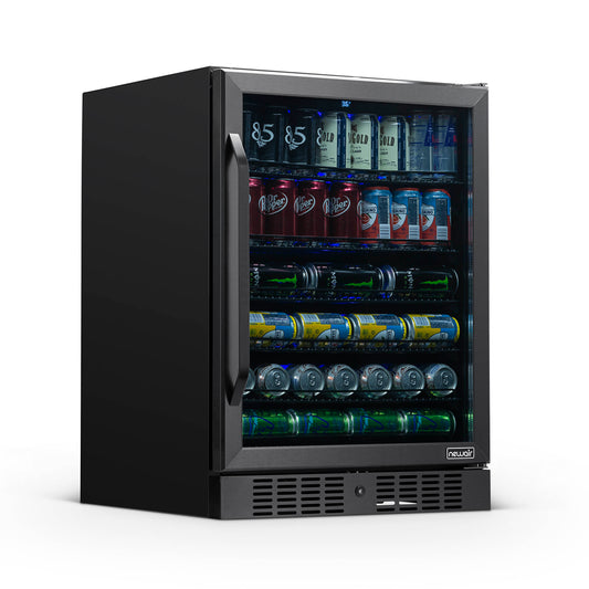 Newair 24” Built-in 177 Can Beverage Fridge in Black Stainless Steel Beverage Fridge