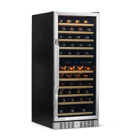 Newair 24” Built-in 116 Bottle Dual Zone Compressor Wine Fridge in Stainless Steel, Quiet Operation with Smooth Rolling Shelves Wine Coolers    