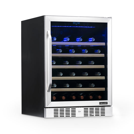 Newair 24" Built-In 52 Bottle Compressor Wine Fridge in Stainless Steel with Premium Beech Wood Shelves Wine Coolers    