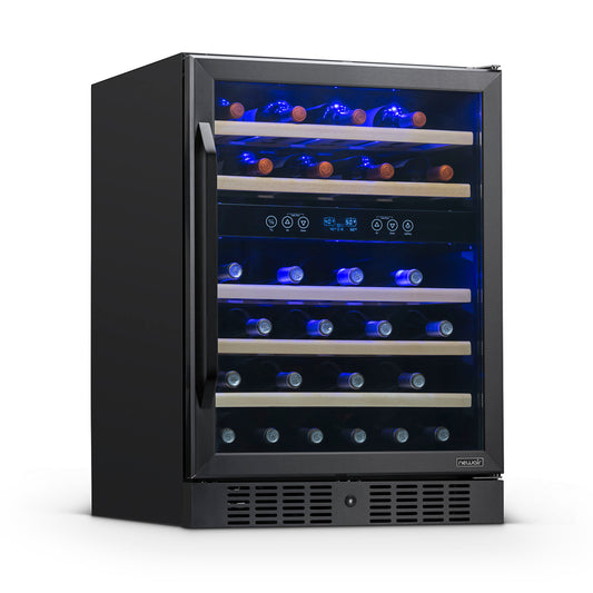 Newair 24” Built-in 46 Bottle Dual Zone Wine Fridge in Black Stainless Steel Wine Coolers