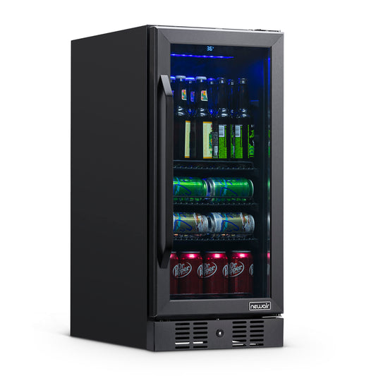 Newair 15” Built-in 96 Can Beverage Fridge in Black Stainless Steel Beverage Fridge