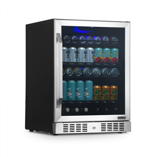 Newair 24” Built-in 177 Can Beverage Fridge in Stainless Steel with Triple-Pane Glass Beverage Fridge