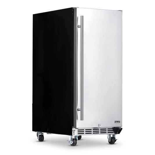 Newair 15” Built-in 90 Can Outdoor Beverage Fridge in Weatherproof Stainless Steel with Auto-Closing Door and Easy Glide Casters Beverage Fridge