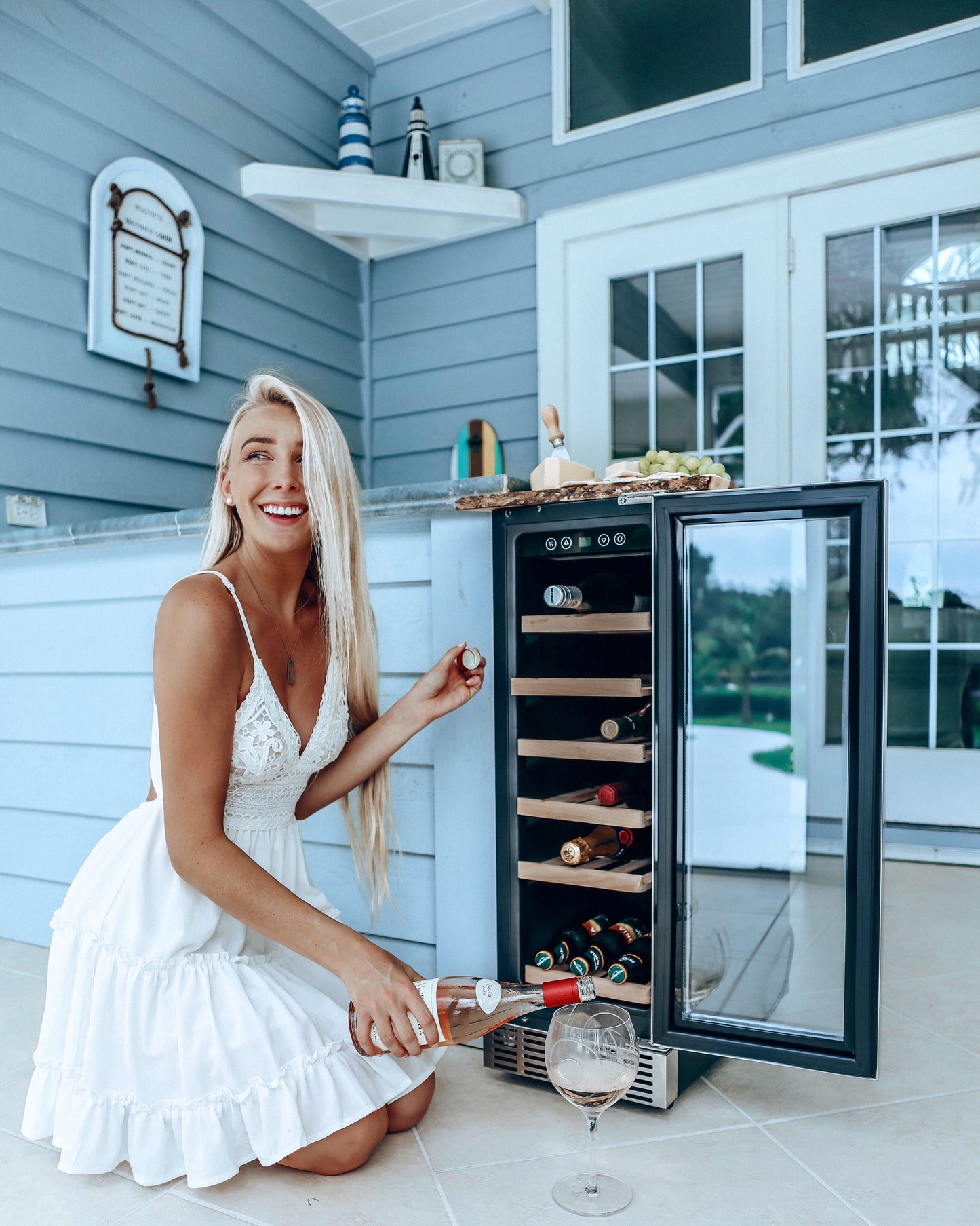 Newair 15” Built-in 29 Bottle Dual Zone Wine Fridge in Stainless Steel, Quiet Operation with Beech Wood Shelves Wine Coolers  ---  Non Recessed Kickplate
